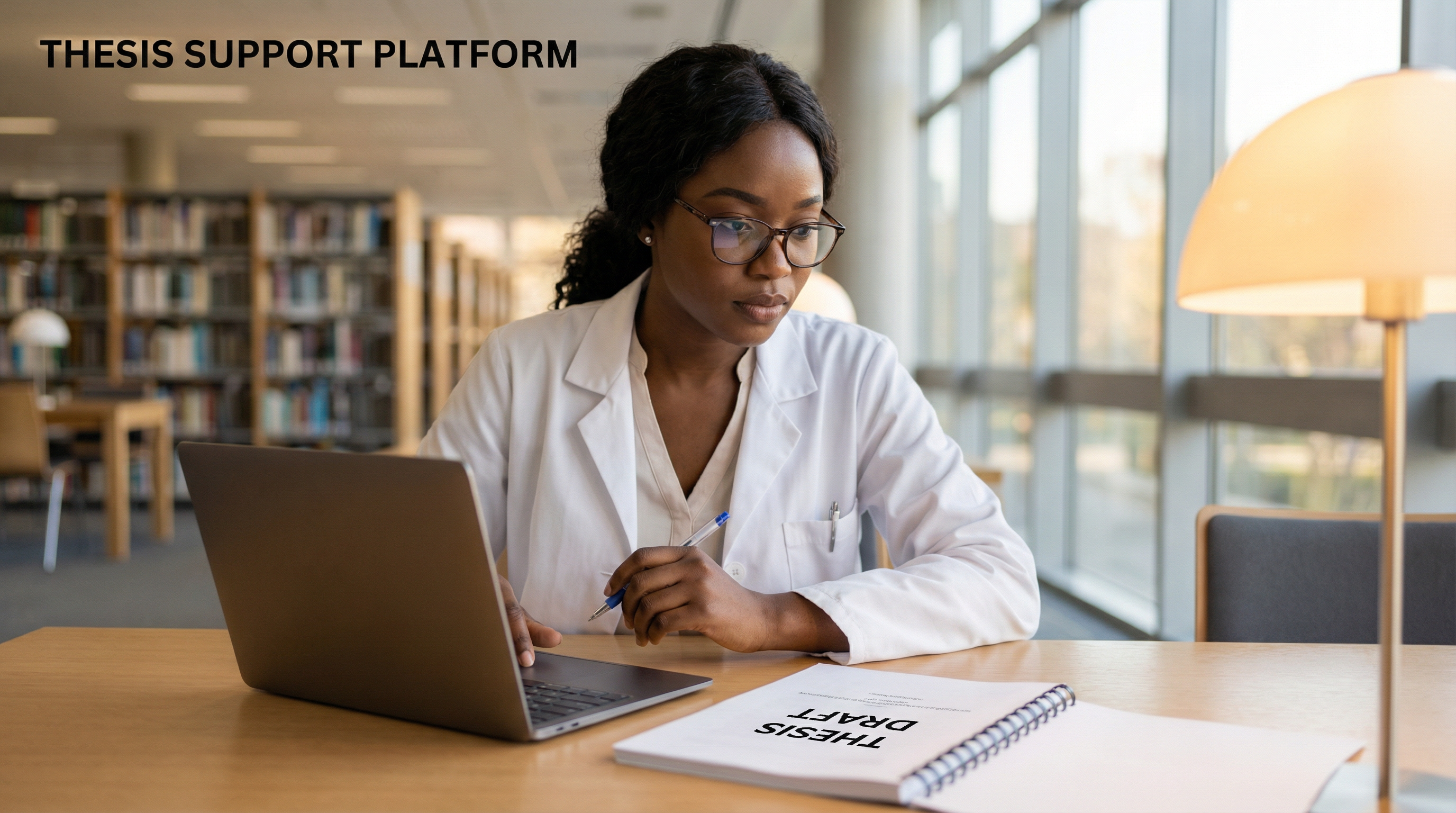 Étudiante en médecine travaillant sur son mémoire